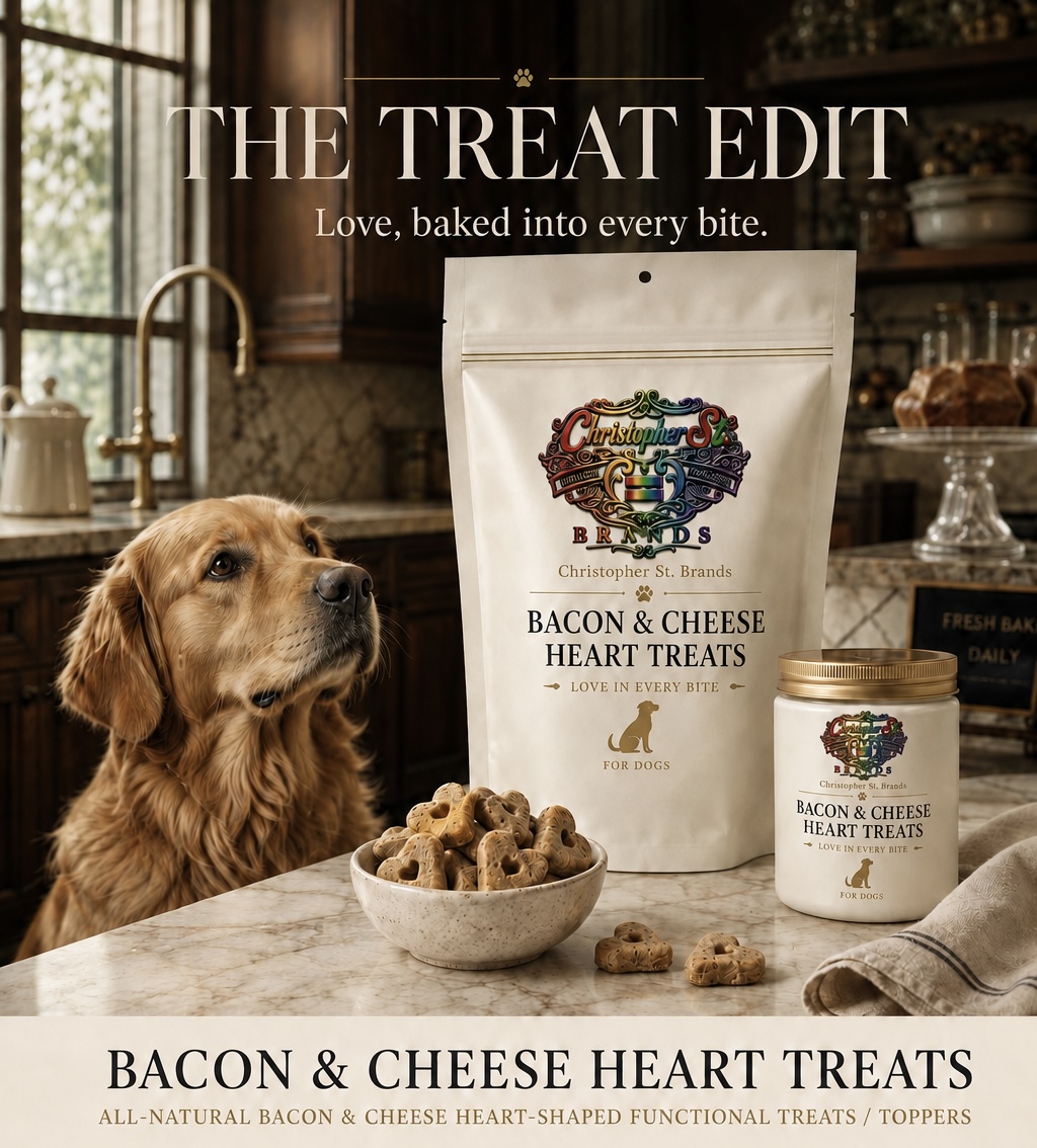 Bacon and Cheese Heart Treats with a golden retriever