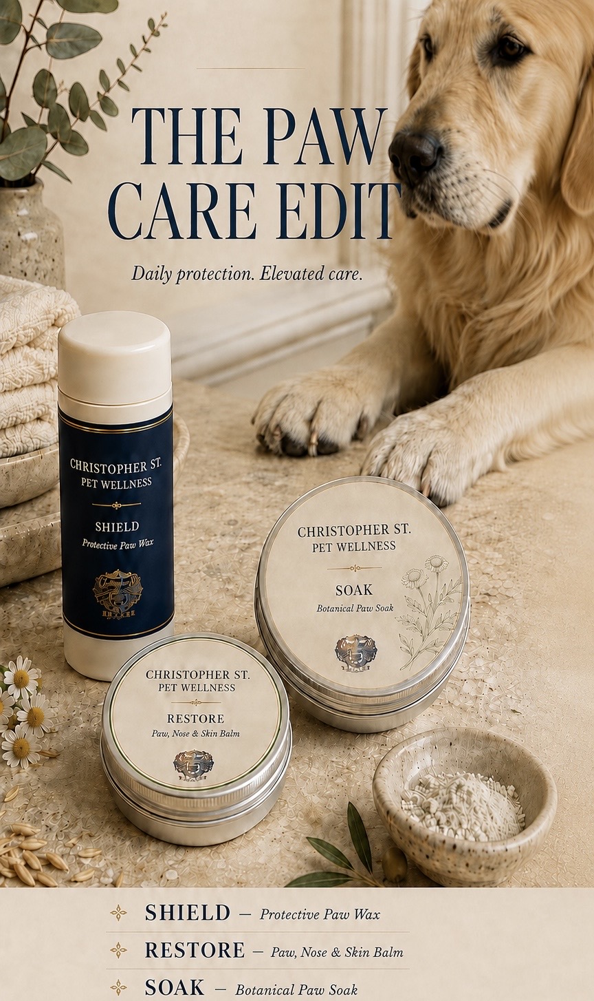 Shield paw wax, Restore balm and Soak botanical paw treatment